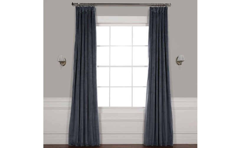 Signature Distance Blue Grey Blackout Velvet Curtain