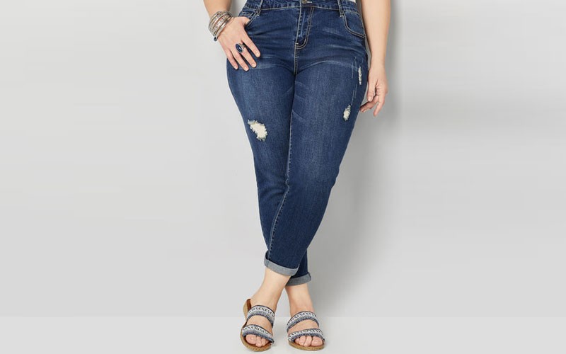 Cuffed Destructed Skinny Jean In Medium Wash