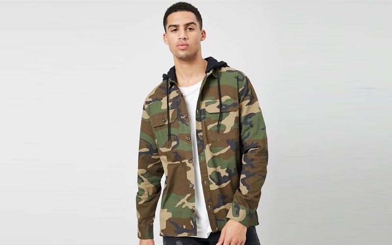 Camo Hooded Classic Fit Shirt For Mens