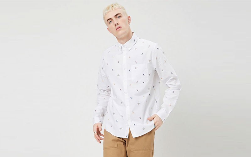 Bird Print Fitted Shirt For Mens