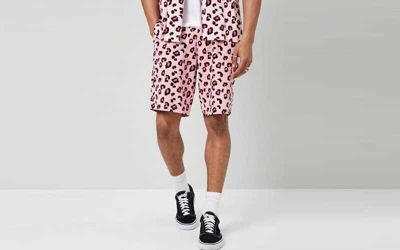 Leopard Print Denim Shorts For Mens