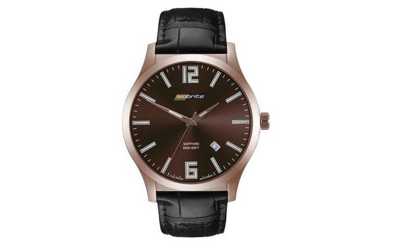 ArmourLite Isobrite Grand Slimline Brown Dial Rose Tone Black Leather