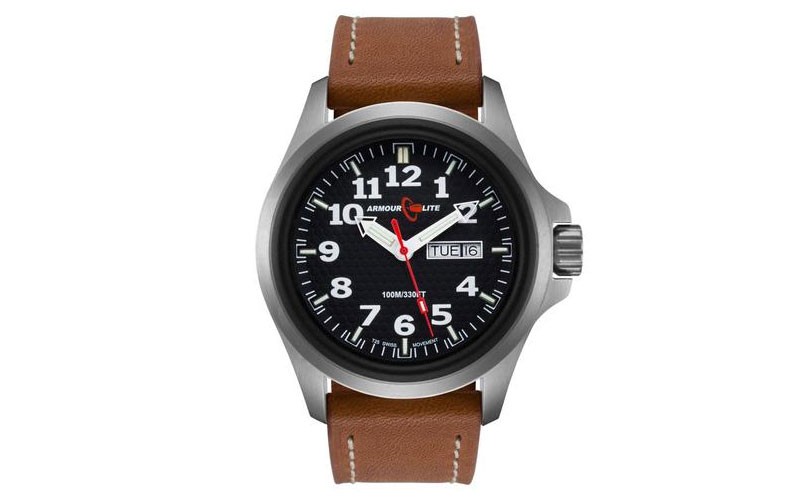 ArmourLite Mens Officer Series Watch Brown Leather Black Dial Day/Date