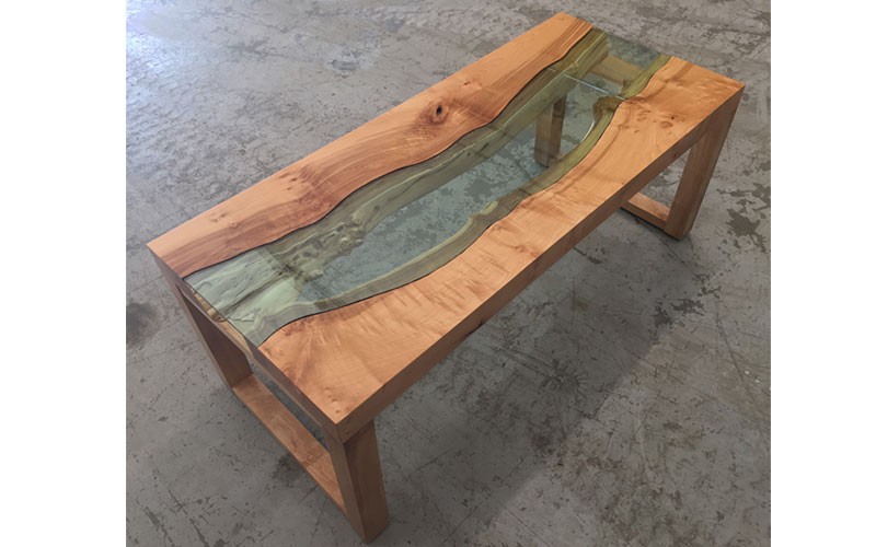River Series Coffee Table Big Leaf Maple Green Glass