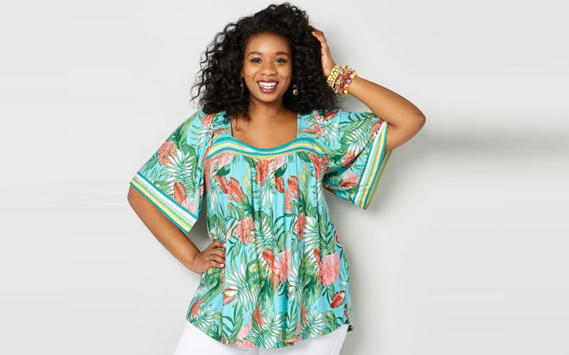 Tropical Print Square Neck Top For Womens