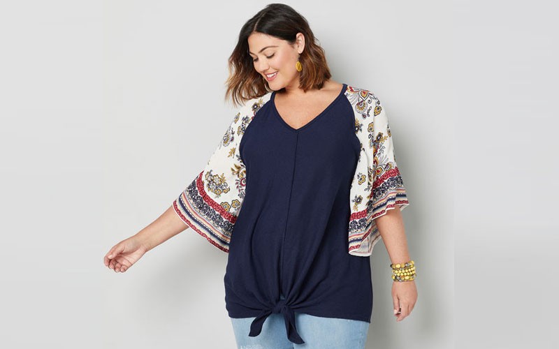 Printed Bell Sleeve Tie Top For Womens