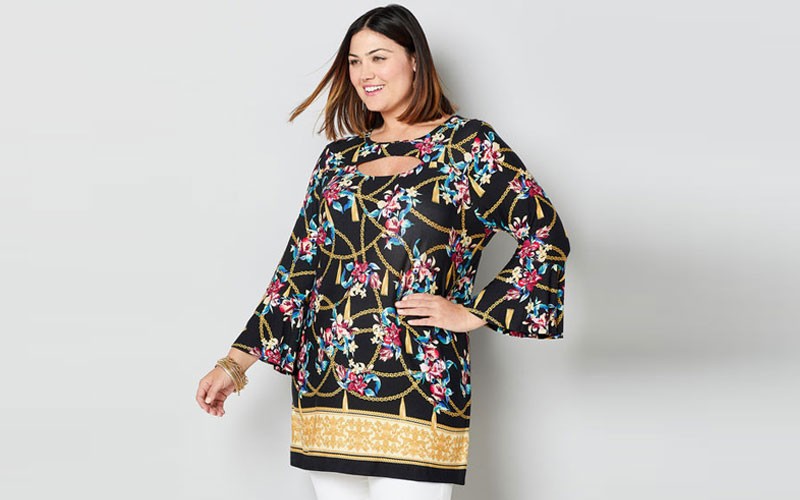 Floral Print Keyhole Tunic With Status Border Print for Womens