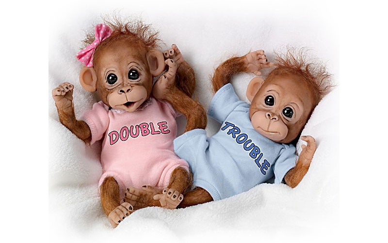 Double Trouble Poseable Baby Orangutan Twins With Wispy Hair