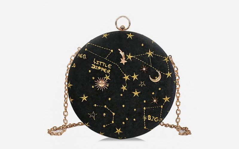 Embroidery Star Round Shape Crossbody Bag Black