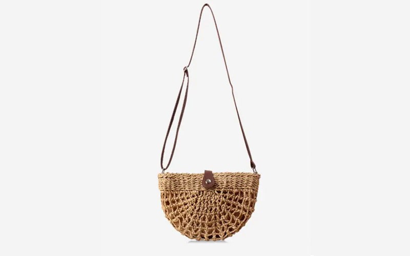 Semicircle Handmade Hollowed Shoulder Bag Light Brown