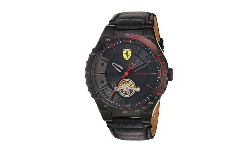 Scuderia Ferrari Men's Stainless Steel Mechanical-Hand-Wind Watch with Leather