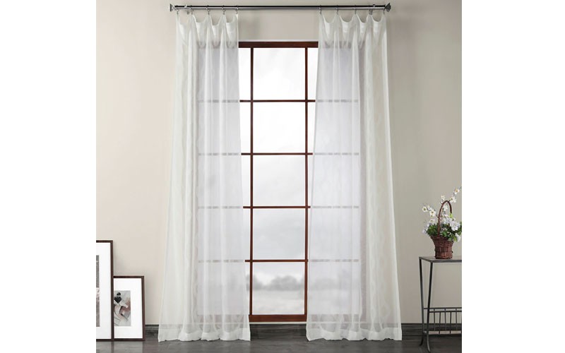 Vega White Patterned Linen Sheer Curtain