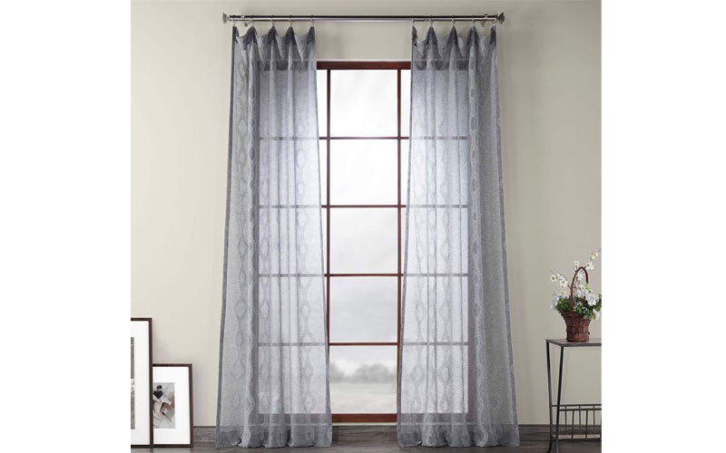 Vega Charcoal Patterned Linen Sheer Curtain