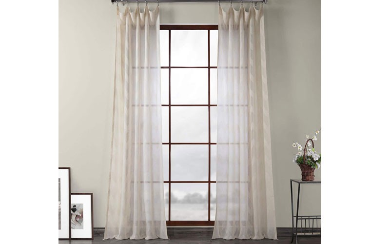 Sirius Beige Patterned Linen Sheer Curtain