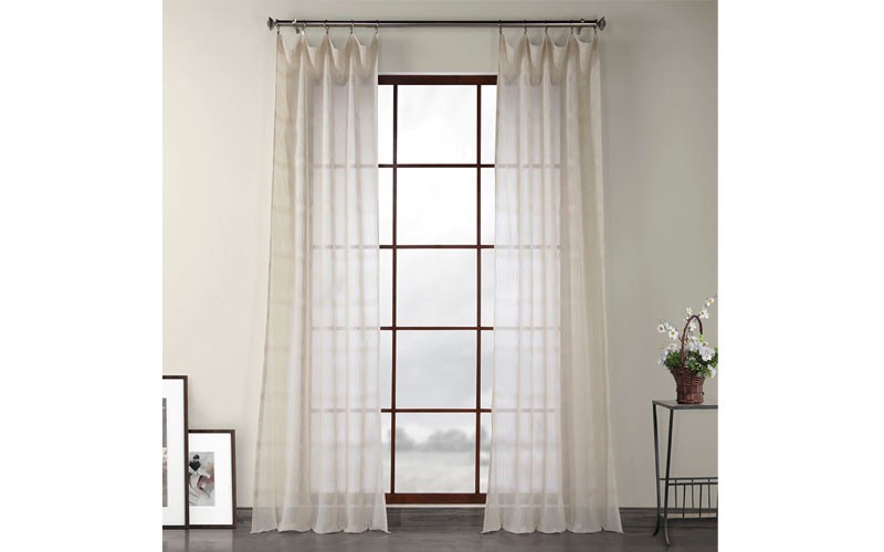 Polaris Tan Patterned Linen Sheer Curtain