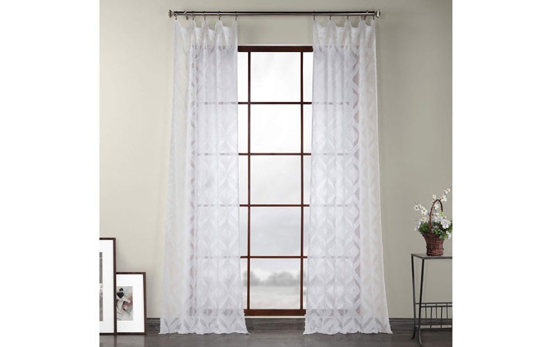 Capella White Patterned Linen Sheer Curtain