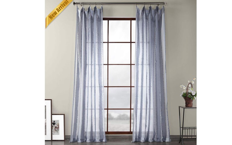 Antares Blue Patterned Linen Sheer Curtain