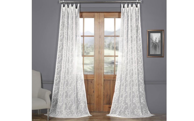 Paris Scroll Patterned Faux Linen Sheer Curtain