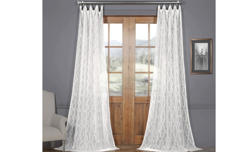 Limoges Geo White Patterned Faux Linen Sheer Curtain