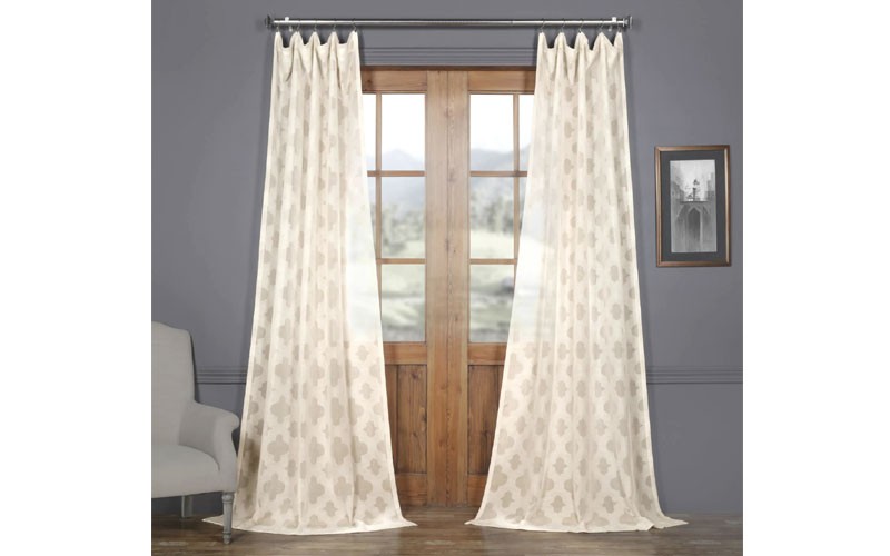 Calais Tile Patterned Faux Linen Sheer Curtain