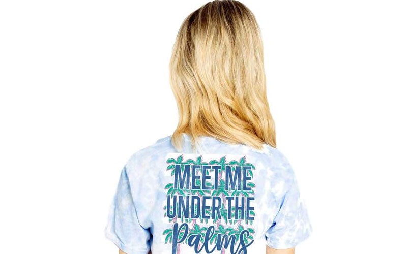 Simply Southern Washed Tie Dye Palms T-Shirt for Women in Ice Pop
