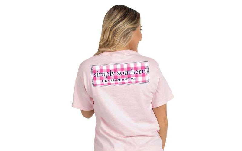 Simply Southern Plaid Logo T-Shirt for Women in Lulu Pink
