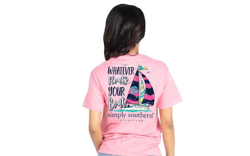 Simply Southern Floats Your Boat T-Shirt for Women in Flamingo