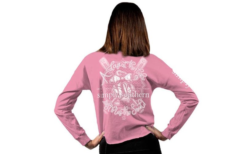Simply Southern Lake Cropped Long Sleeve T-Shirt for Women in Flamingo