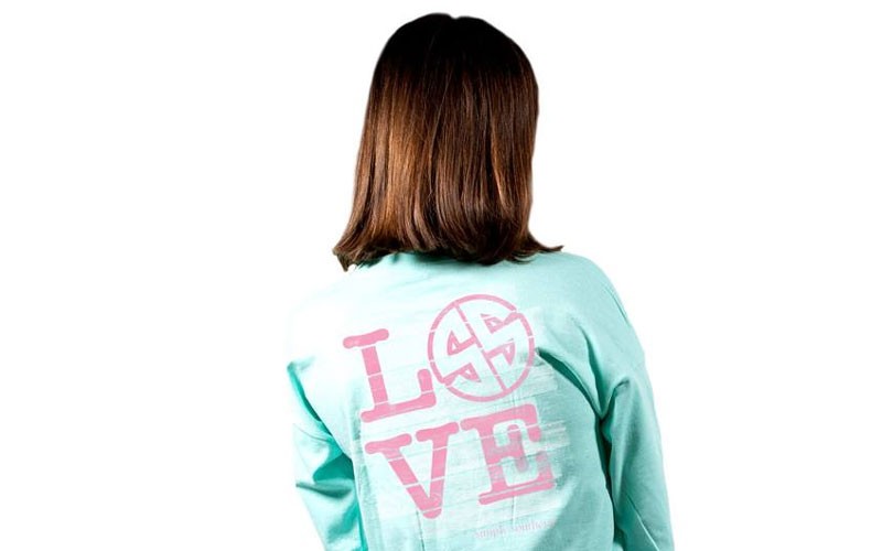 Simply Southern Love Cropped Long Sleeve T-Shirt for Women in Celadon