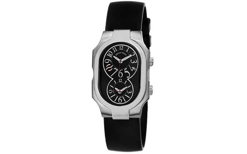 Philip Stein Large Signature Unisex Quartz Black Rubber Watch 2-BK-RB