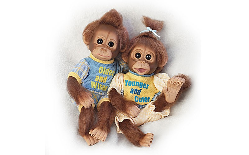 Older Wiser, Younger Cuter Poseable Monkey Doll Set