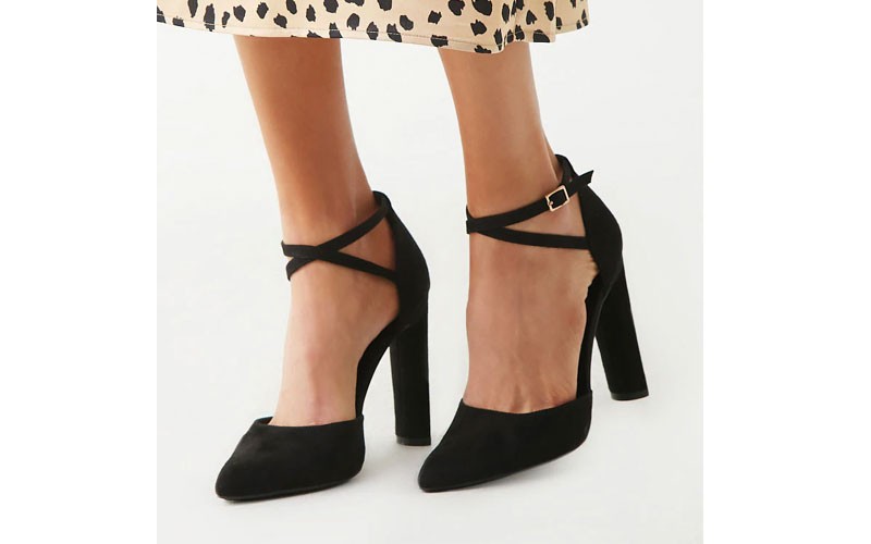 Faux Suede Crisscross Strap Pumps