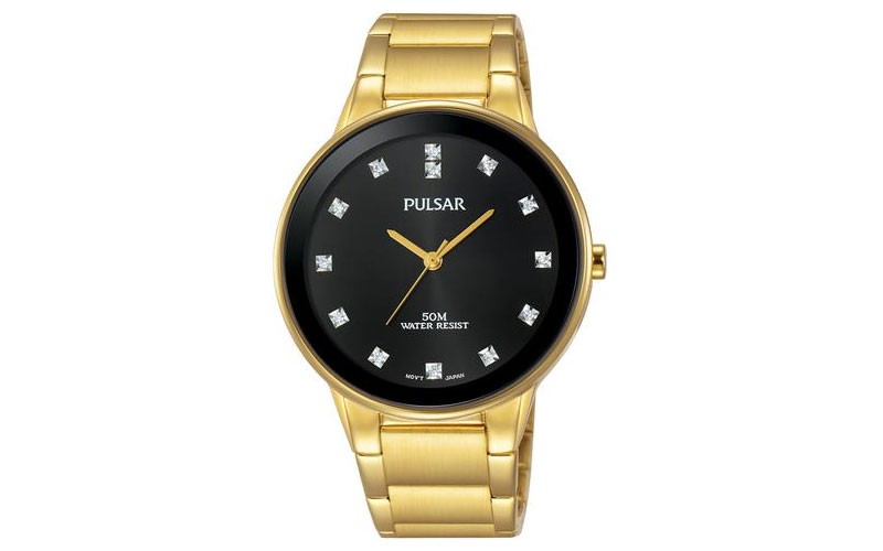 Pulsar Easy Style Mens Crystal Marker Dress Watch GoldTone Bracelet