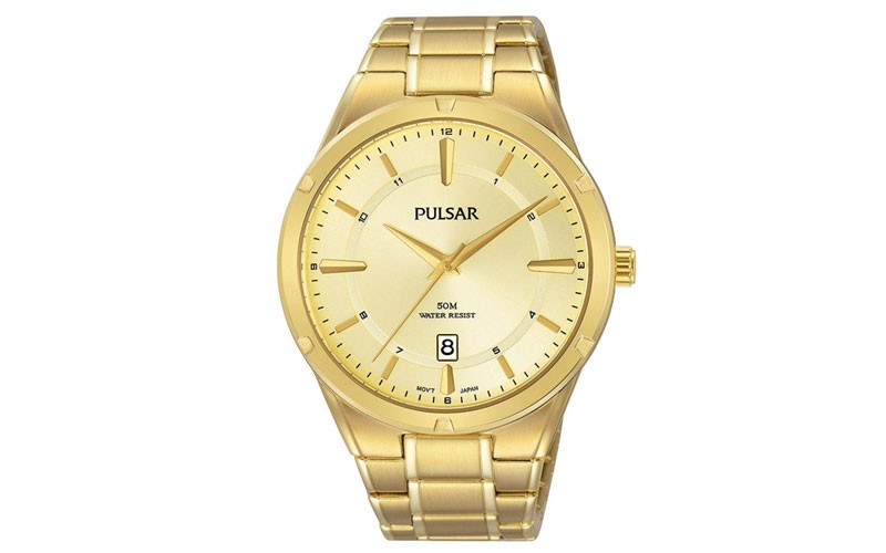 Pulsar Mens Gold-Tone Business Collection Watch Date Champagne Dial