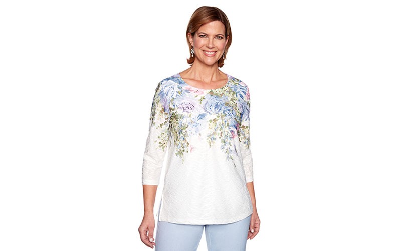 Alfred Dunner Southampton Botanical Yoke Knit Top