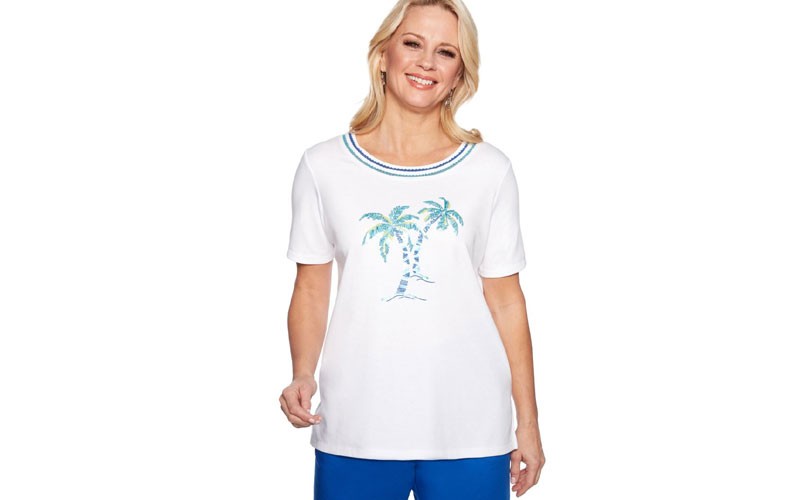 Plus Size Alfred Dunner Waikiki Beaded Palm Tree Top