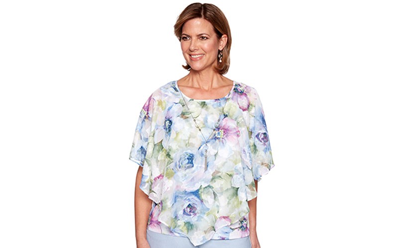 Plus Size Alfred Dunner Southampton Watercolor 2Fer Poncho Top