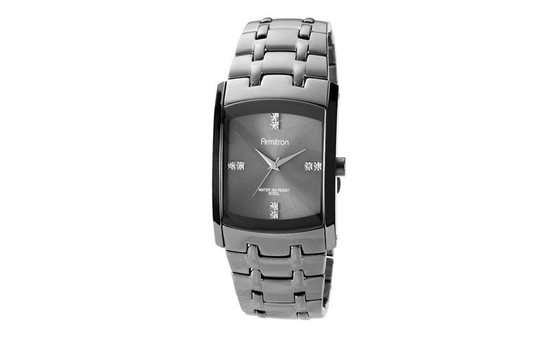 Armitron Mens Swarovski Crystal Accented Dial Silver Tone Bracelet Watch