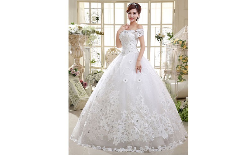 Ball Gown Wedding Dresses Lace Princess Bridal Gown Off The Shoulder