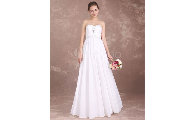 Beach Wedding Dress Strapless Chiffon Prom Dresses Long Beaded Sweetheart