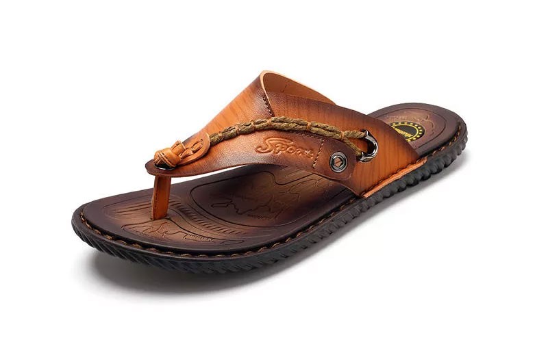 Summer Men Leather Sandals Flip Flops Soft Sole Slippers Beach Shoes