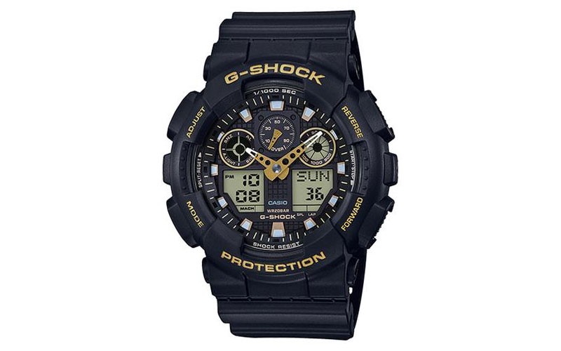 Casio G-Shock GA100 Mens - Digital/Analog - Black - Gold-Tone Accents - 200M