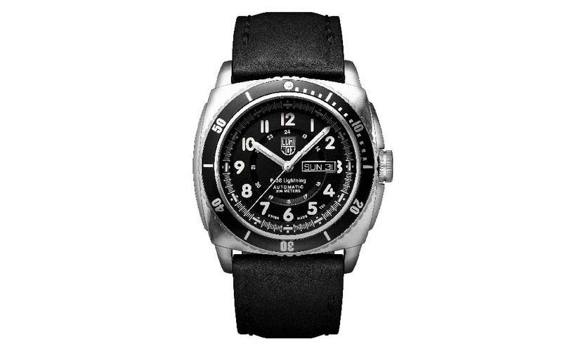 Luminox Mens P-38 Lightning Automatic Stainless Black Dial & Strap Date
