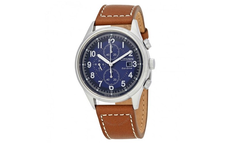 Citizen Chandler Blue Dial Mens Chronograph Leather Watch