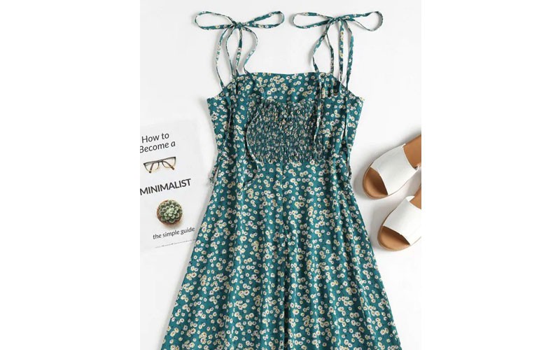 Zaful Floral Tie Strap Apron Mini Sundress Greenish