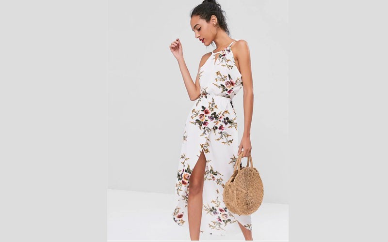 Zaful Cut Out Floral Overlap Dress