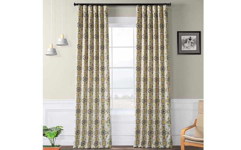 Soliel Yellow Grey Room Darkening Curtain