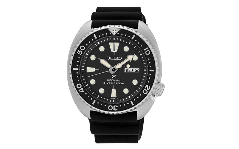 Seiko Prospex Mens Turtle Dive Watch - Black Dial - Rubber Strap - Day/Date