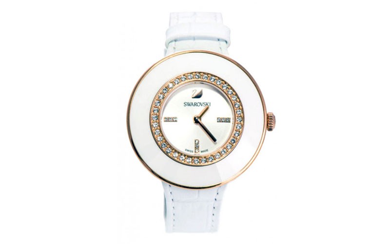 Swarovski Octea Silver Tone Dial Leather Strap Womens Watch