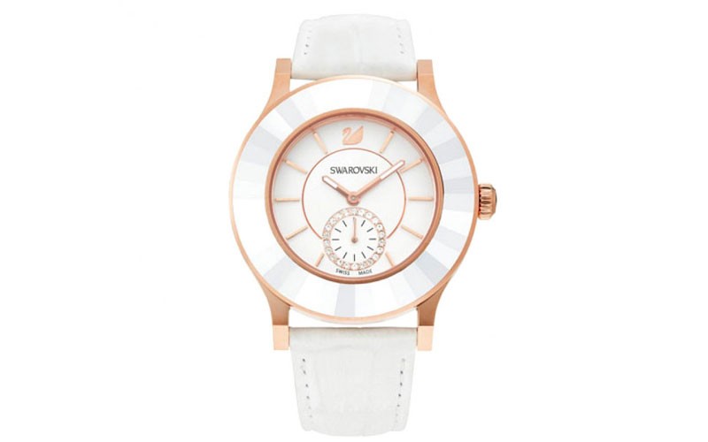 Swarovski Octea White Dial Leather Strap Womens Watch